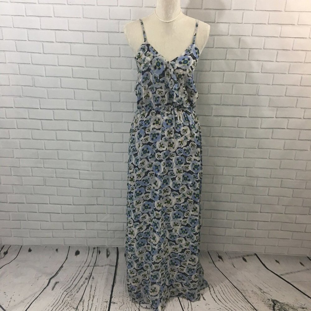Moon & Meadow Blue Poppies 100% Silk Maxi Dress Cottagecore NWT L